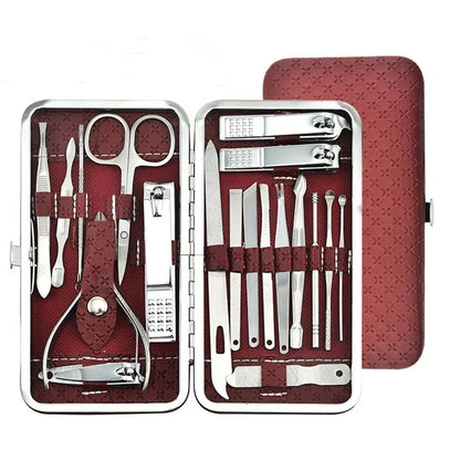 Juego de manicura, a full-function 19-piece professional stainless steel nail art set, portable nail clippers, gift creativity