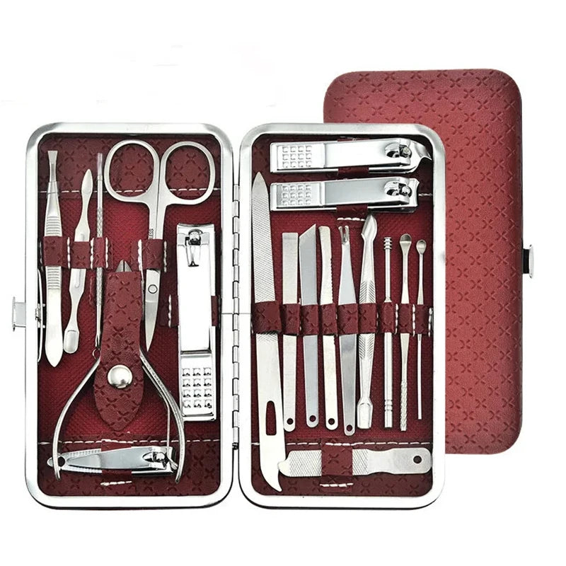 Juego de manicura, a full-function 19-piece professional stainless steel nail art set, portable nail clippers, gift creativity