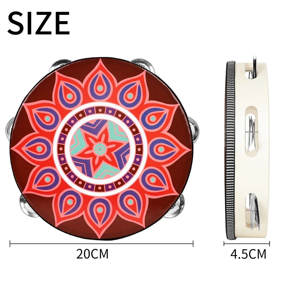 8 Inch Tambourine Bell Hand Drum Dunhuang Style Stainless Steel Bells Drums Percussion Musical Instruments Orff Children Gift