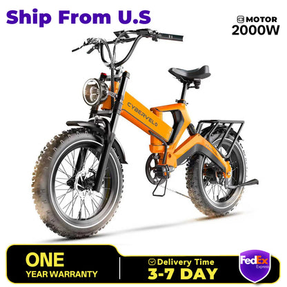 Cybervelo EK6 Peak 2000W 20"x4.0” Fat Tire Folding Electric Bike, 35MPH 100Miles ,48V 25Ah Build-in Battery, Foldable Ebike