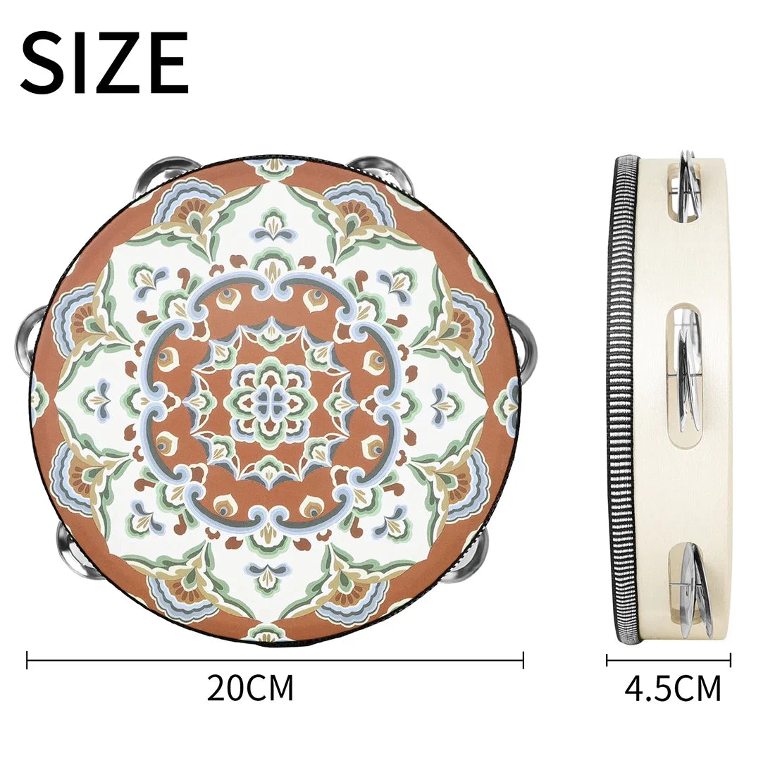 8 Inch Tambourine Bell Hand Drum Dunhuang Style Stainless Steel Bells Drums Percussion Musical Instruments Orff Children Gift