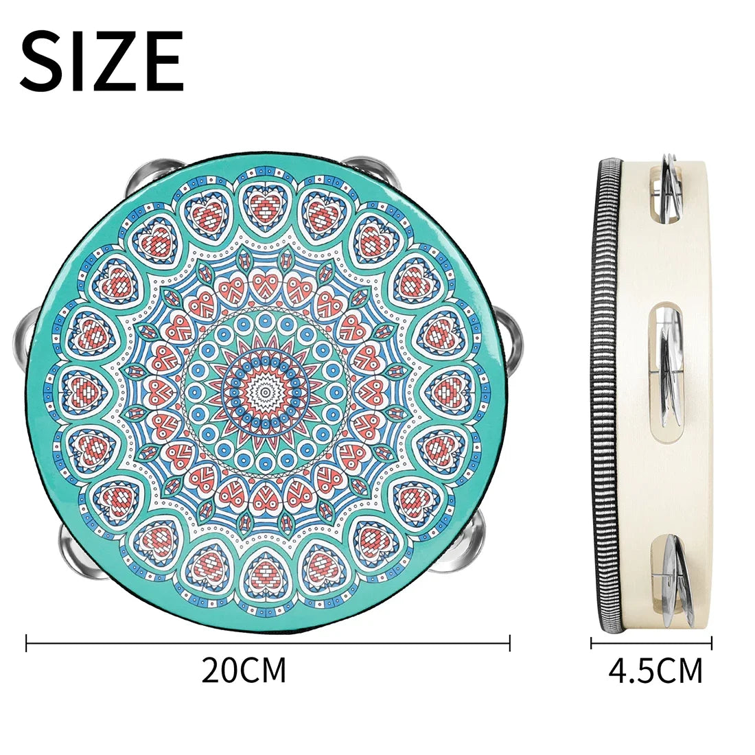 8 Inch Tambourine Bell Hand Drum Dunhuang Style Stainless Steel Bells Drums Percussion Musical Instruments Orff Children Gift