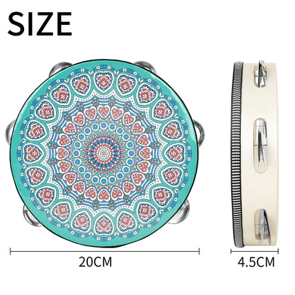 8 Inch Tambourine Bell Hand Drum Dunhuang Style Stainless Steel Bells Drums Percussion Musical Instruments Orff Children Gift