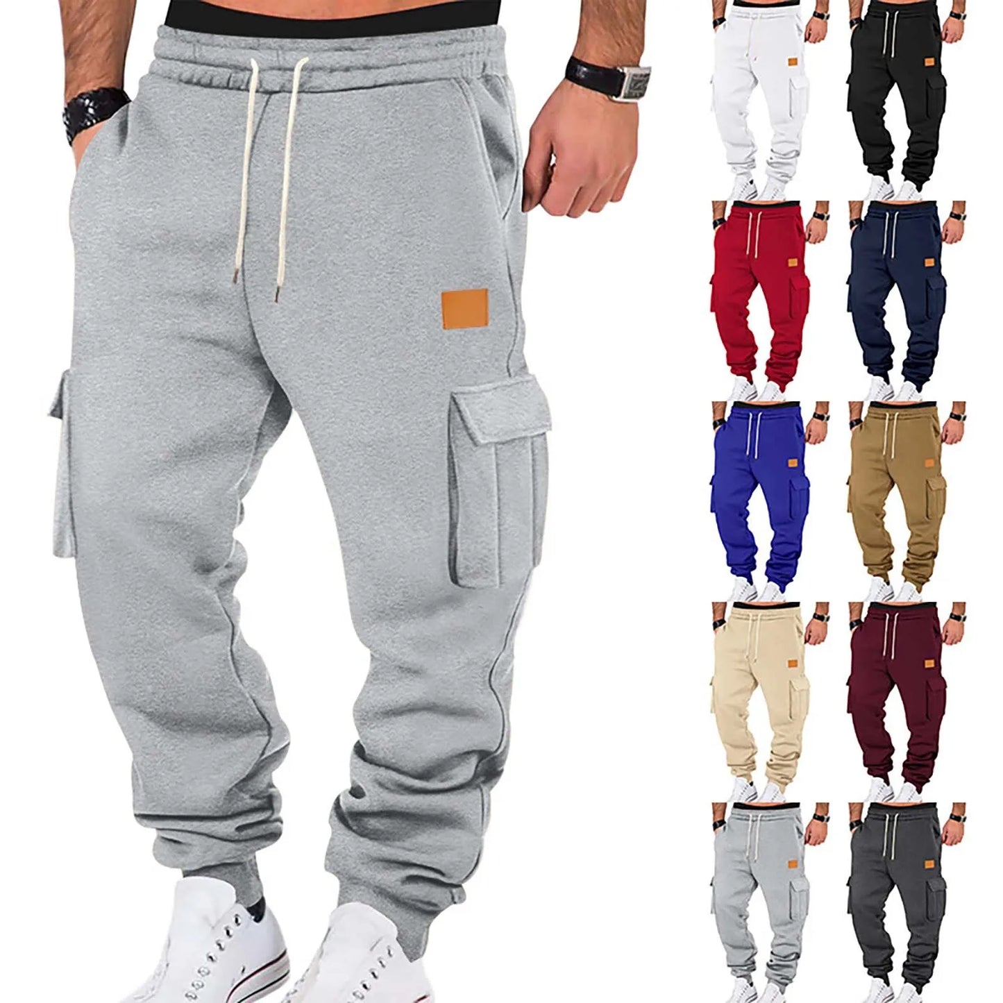 Men's Cargo Pants 2025 New Casual Loose Autumn Winter Straight Baggy Pants Multi-Pockets Solid Color Pinting Sweatpants ﻿