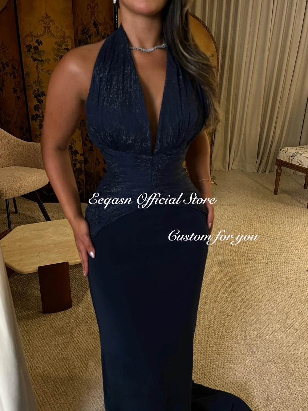 Vestidos De Fiesta Prom  فساتين سهرة Womens Dress for Special Occasions Customized Navy Blue Evening Dresses Luxury