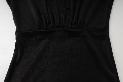 Party Velvet Dresses For Women Fashion Sexy Solid Full Sleeves Gloves V-Neck Hip Wrap Sheath Long Vestidos Robes Female Elegant