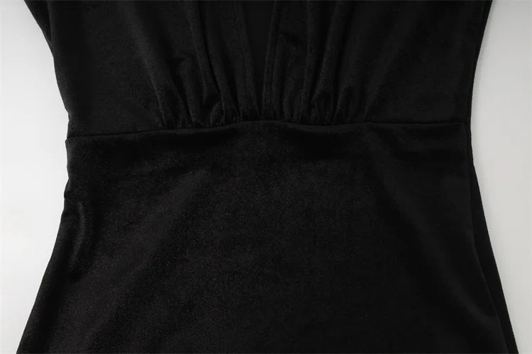 Party Velvet Dresses For Women Fashion Sexy Solid Full Sleeves Gloves V-Neck Hip Wrap Sheath Long Vestidos Robes Female Elegant