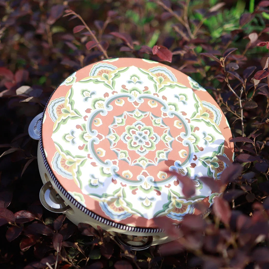 8 Inch Tambourine Bell Hand Drum Dunhuang Style Stainless Steel Bells Drums Percussion Musical Instruments Orff Children Gift