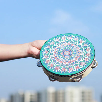 8 Inch Tambourine Bell Hand Drum Dunhuang Style Stainless Steel Bells Drums Percussion Musical Instruments Orff Children Gift