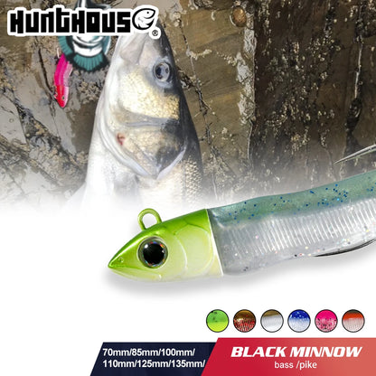 Hunthouse Black Minnow 135mm 90g Silicone Soft Fishing Lure Artificial Bait Fishing Tackle For Bass Pike Leurre Souple LW216