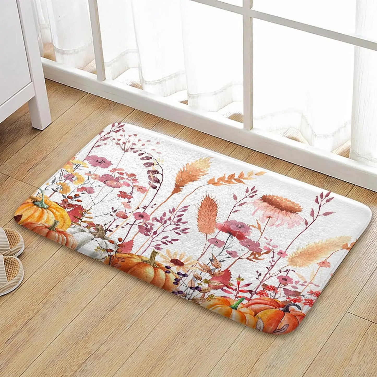 Fall Pumpkins Maple Leaf Autumn Harvest Thanksgiving Carpet Mat Rug Non Slip Home Decor for Bathroom Bedroom Kitchen Bathtub