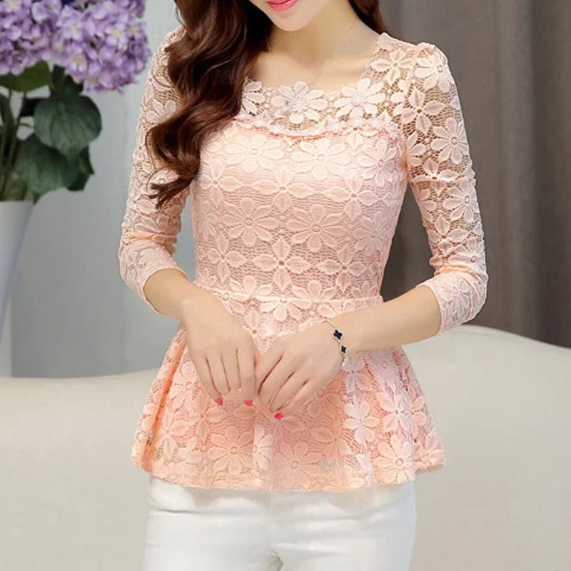 Women blusas blusa longa camisa feminina vintage long sleeve lace blouse plissado topo chemise femme Plus Size S-5XL