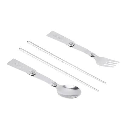 1Pc/3Pcs Portable Outdoor Cutleries Stainless Steel Spoon Fork Chopstick For Camping Travel School Use Folding Tablewares