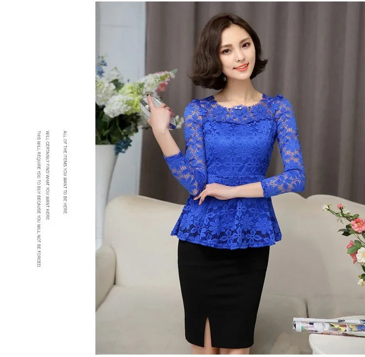 Women blusas blusa longa camisa feminina vintage long sleeve lace blouse plissado topo chemise femme Plus Size S-5XL