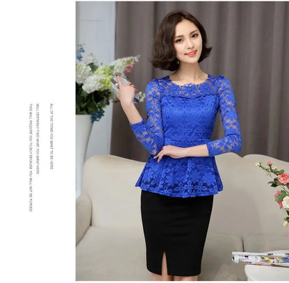 Women blusas blusa longa camisa feminina vintage long sleeve lace blouse plissado topo chemise femme Plus Size S-5XL