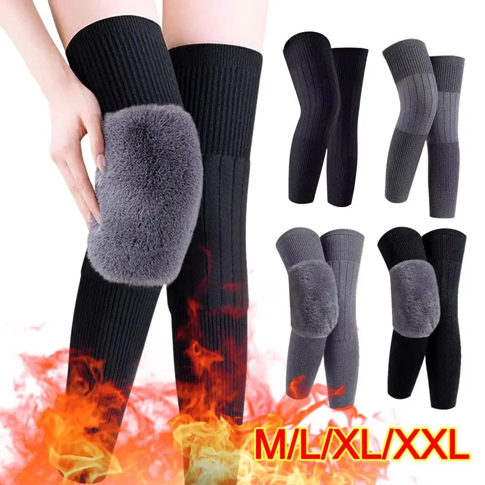 New Plus Velvet Winter Knee Pads Universal Windproof Coldproof Warm Knee Sleeve Thickened Elastic Leg Sleeves Unisex