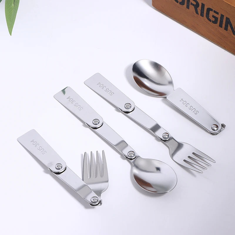 1Pc/3Pcs Portable Outdoor Cutleries Stainless Steel Spoon Fork Chopstick For Camping Travel School Use Folding Tablewares