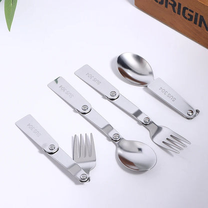 1Pc/3Pcs Portable Outdoor Cutleries Stainless Steel Spoon Fork Chopstick For Camping Travel School Use Folding Tablewares