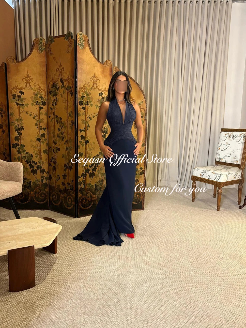 Vestidos De Fiesta Prom  فساتين سهرة Womens Dress for Special Occasions Customized Navy Blue Evening Dresses Luxury