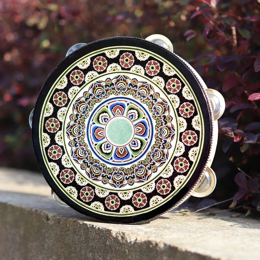 8 Inch Tambourine Bell Hand Drum Dunhuang Style Stainless Steel Bells Drums Percussion Musical Instruments Orff Children Gift