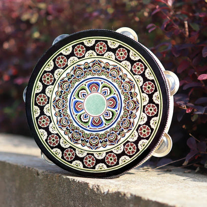 8 Inch Tambourine Bell Hand Drum Dunhuang Style Stainless Steel Bells Drums Percussion Musical Instruments Orff Children Gift