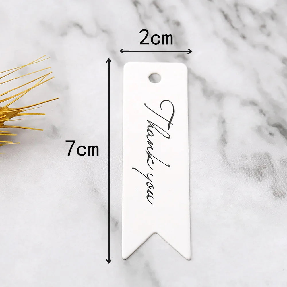 Gift Tags Thank You Cards 50pcs 7x2cm White Kraft Black Red Paper Labels Wedding Birthday Christmas Party Packaging Supplies