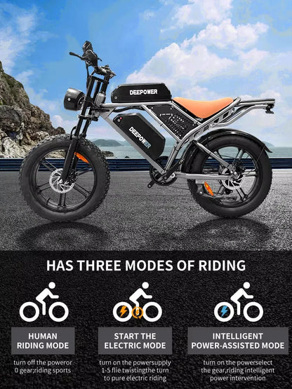 DEEPOWER S7Pro Off-Road Electric Bike for 1500W Motor 48V 60AH LG Battery with Adults Mountain Ebike All-Terrain Motorcycle