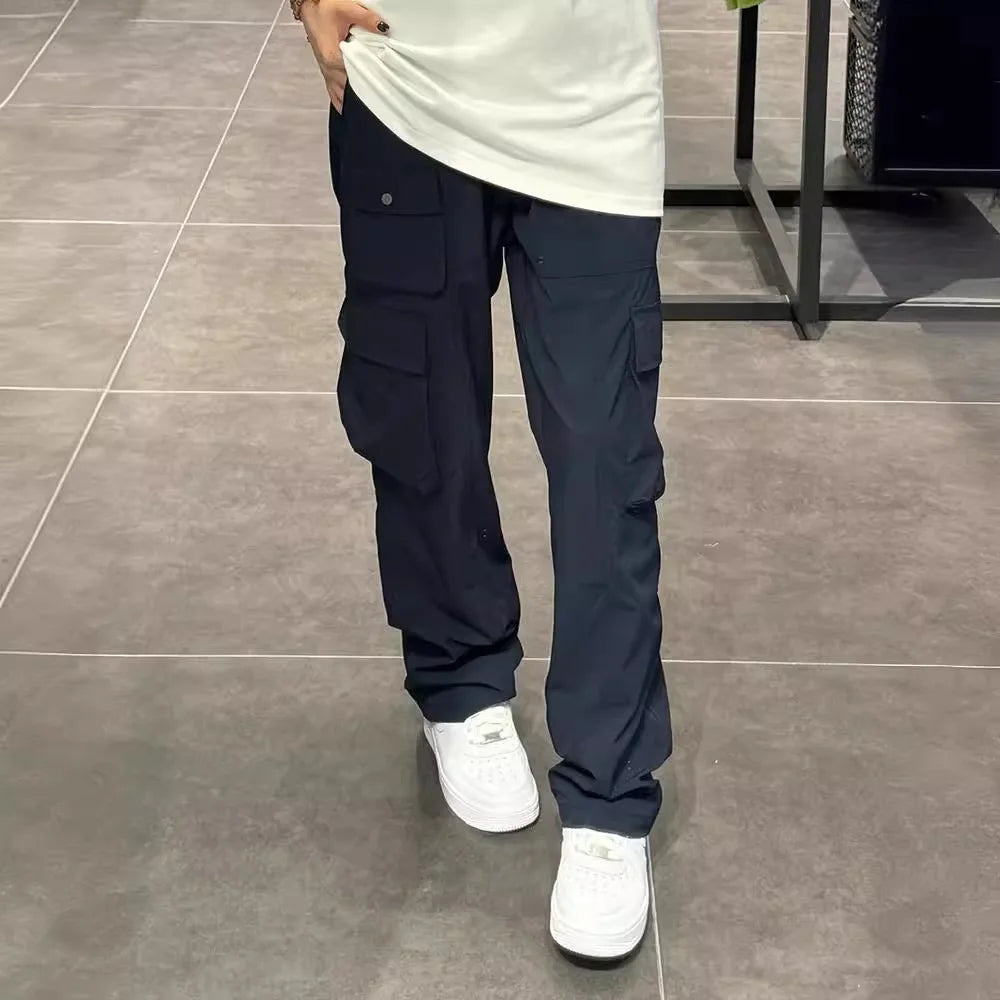 Multi Pocket Cargo Pants Men's Casual Pants Elastic Waist Jogging Pants Men's Large Pocket Straight Trousers Cargo Streetwear