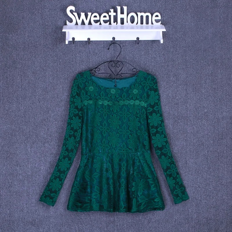 Women blusas blusa longa camisa feminina vintage long sleeve lace blouse plissado topo chemise femme Plus Size S-5XL