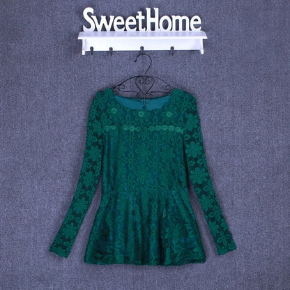 Women blusas blusa longa camisa feminina vintage long sleeve lace blouse plissado topo chemise femme Plus Size S-5XL