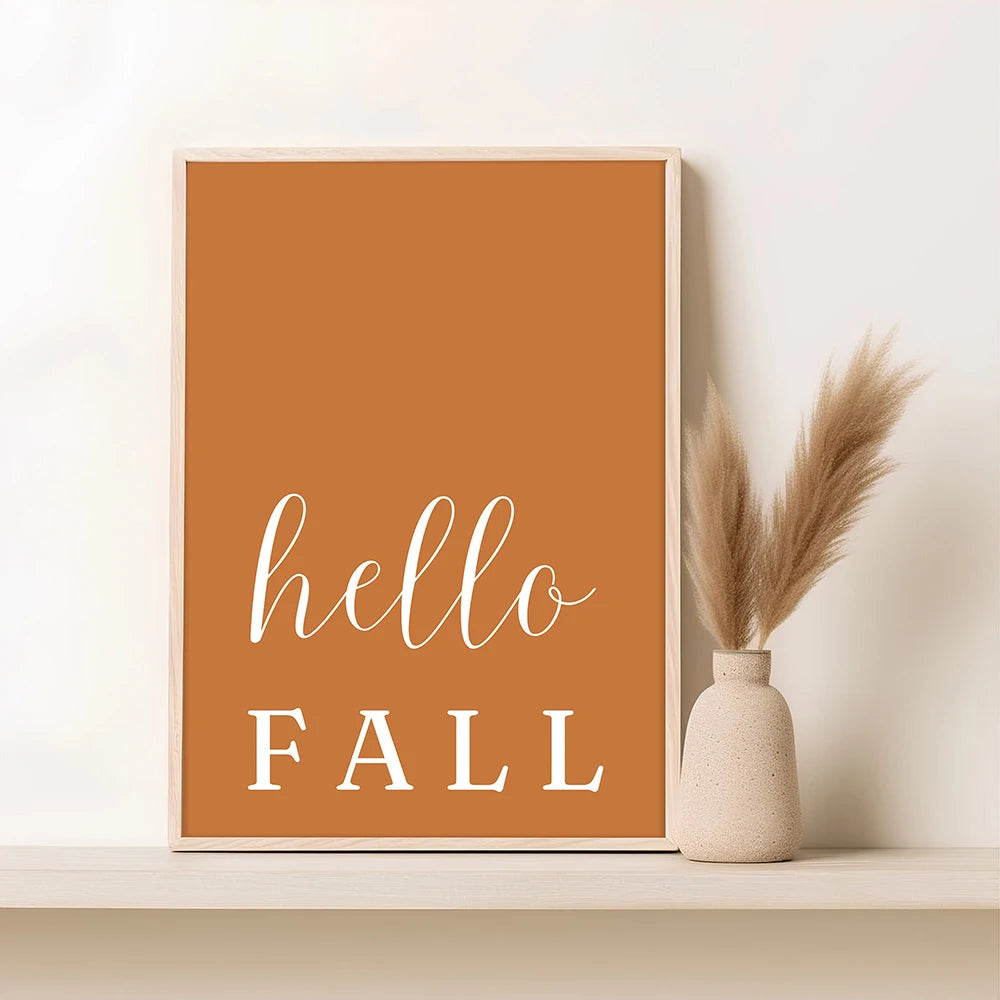 Autumn Leaves Pumpkins Print Poster Fall Home Bedroom Living Room Decor Autumn Vibes Decor Canvas Painitng Thanksgiving Gift