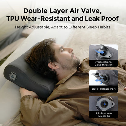 FLEXTAIL Inflatable Camping Pillow, Ergonomic Pillow for Travel and Home, Lightweight and Washable, Two Height Options