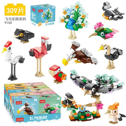 10in1 Cute Animals Bird Paradise Crow Parrot Peacock Eagle Flamingo Building Blocks Kit Girl Bricks Model Kids Toy Children