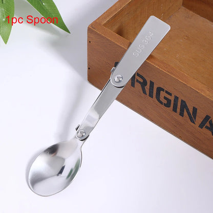 1Pc/3Pcs Portable Outdoor Cutleries Stainless Steel Spoon Fork Chopstick For Camping Travel School Use Folding Tablewares