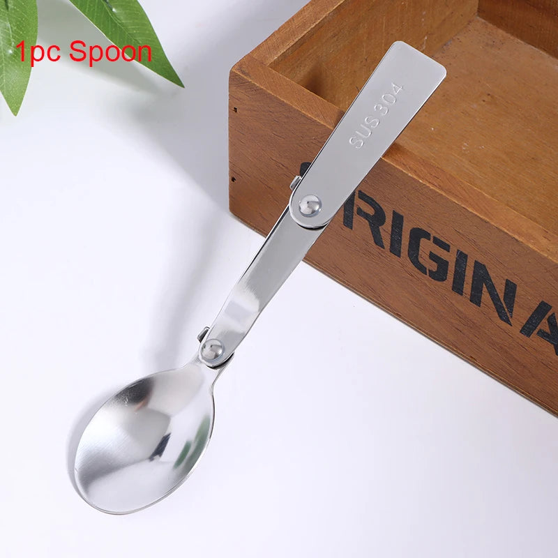 1Pc/3Pcs Portable Outdoor Cutleries Stainless Steel Spoon Fork Chopstick For Camping Travel School Use Folding Tablewares