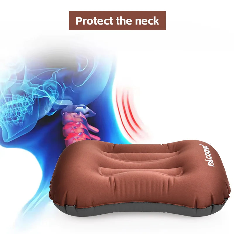 PACOONE Portable Inflatable Pillow Camping Equipment Compressible Folding Air Cushion Outdoor Protective Tourism Sleeping Gear