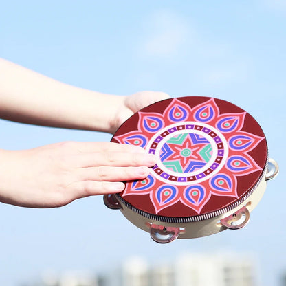 8 Inch Tambourine Bell Hand Drum Dunhuang Style Stainless Steel Bells Drums Percussion Musical Instruments Orff Children Gift