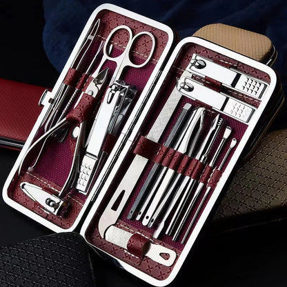 Juego de manicura, a full-function 19-piece professional stainless steel nail art set, portable nail clippers, gift creativity